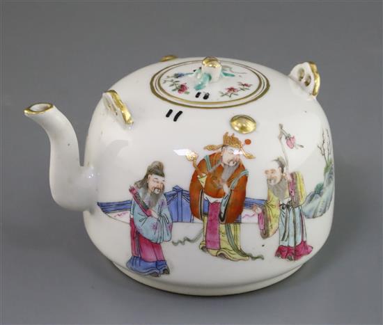 A Chinese famille rose teapot and cover, Xianfeng mark and of the period (1851-61), 15cm across